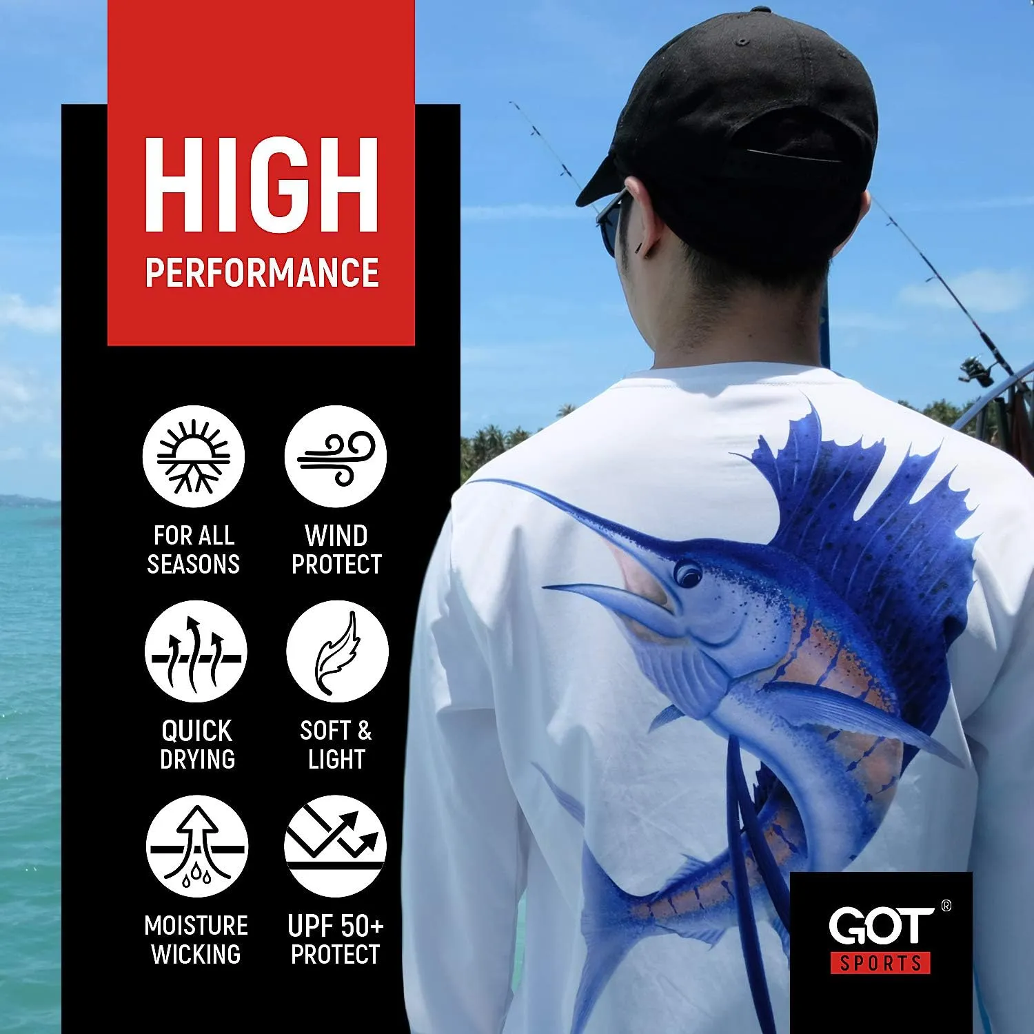 GOT Sports UPF 50  Fishing T Shirts for Men Women Long Sleeve - UV Sun Protection, Lightweight