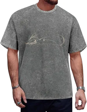 Graphic T Shirts for Men Crew Neck Washed Cotton Oversized Short Sleeve Loose Hip Hop Streetwear Basic Summer Tees