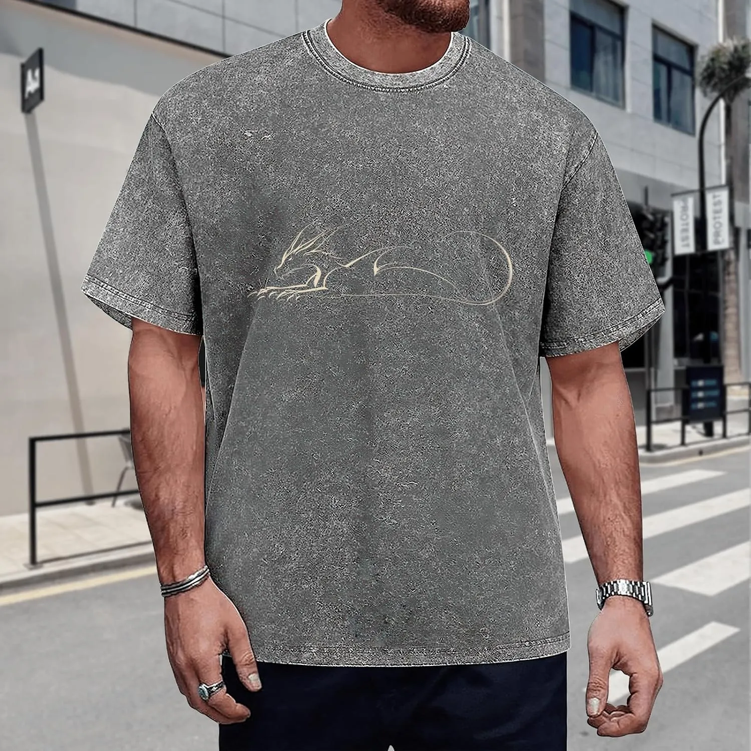 Graphic T Shirts for Men Crew Neck Washed Cotton Oversized Short Sleeve Loose Hip Hop Streetwear Basic Summer Tees