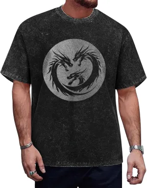 Graphic T Shirts for Men Crew Neck Washed Cotton Oversized Short Sleeve Loose Hip Hop Streetwear Basic Summer Tees