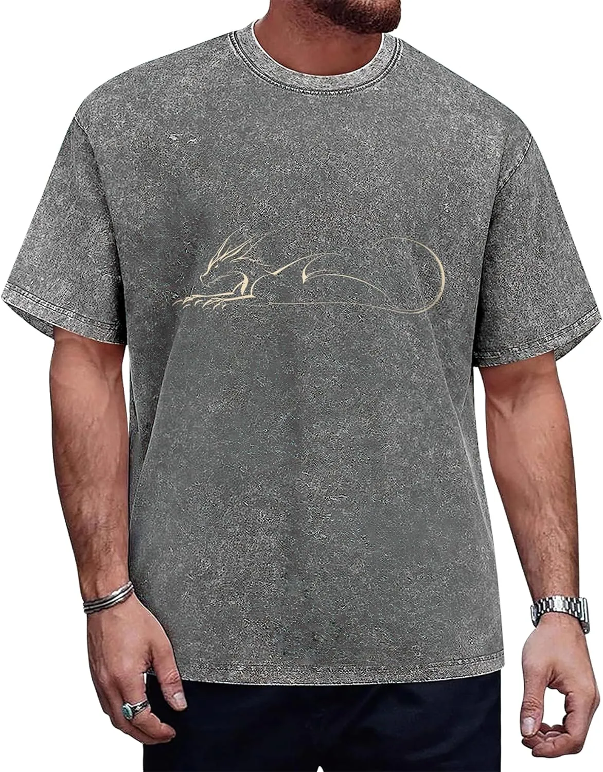 Graphic T Shirts for Men Crew Neck Washed Cotton Oversized Short Sleeve Loose Hip Hop Streetwear Basic Summer Tees