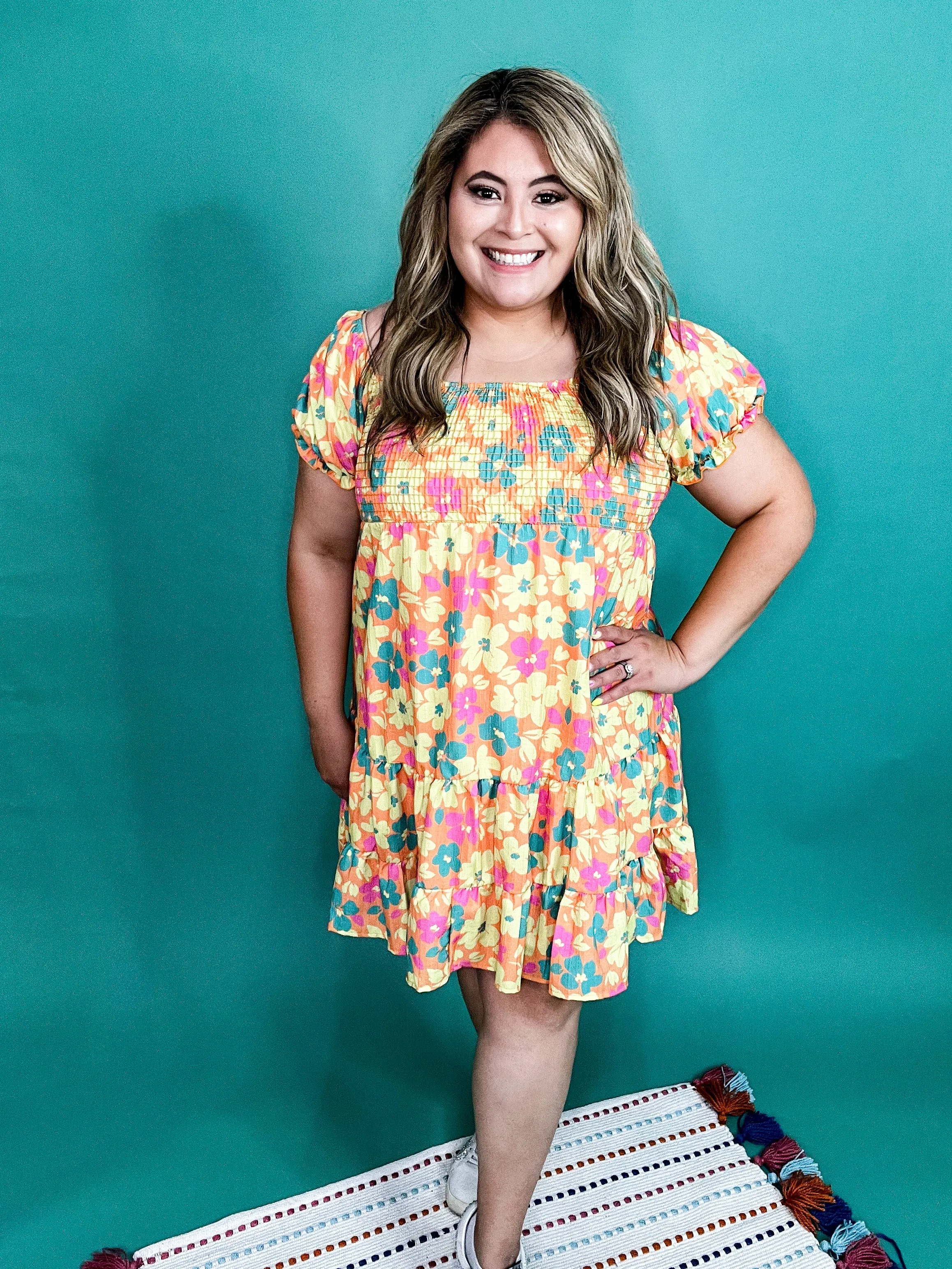 Groovy Vibes Yellow Floral Print Dress