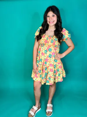 Groovy Vibes Yellow Floral Print Dress