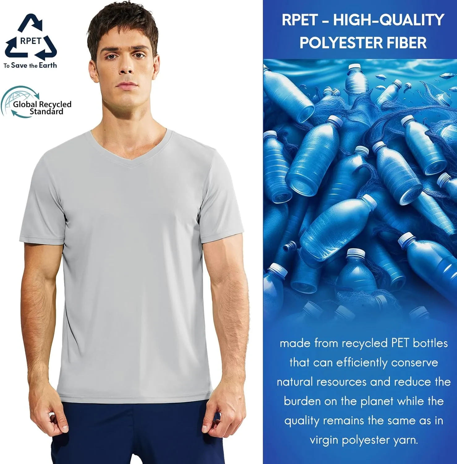 Haimont Men's V Neck Athletic T Shirts Lightweight Gym Workout Running Short Sleeve Tee Shirts Moisture Wicking UV Protection