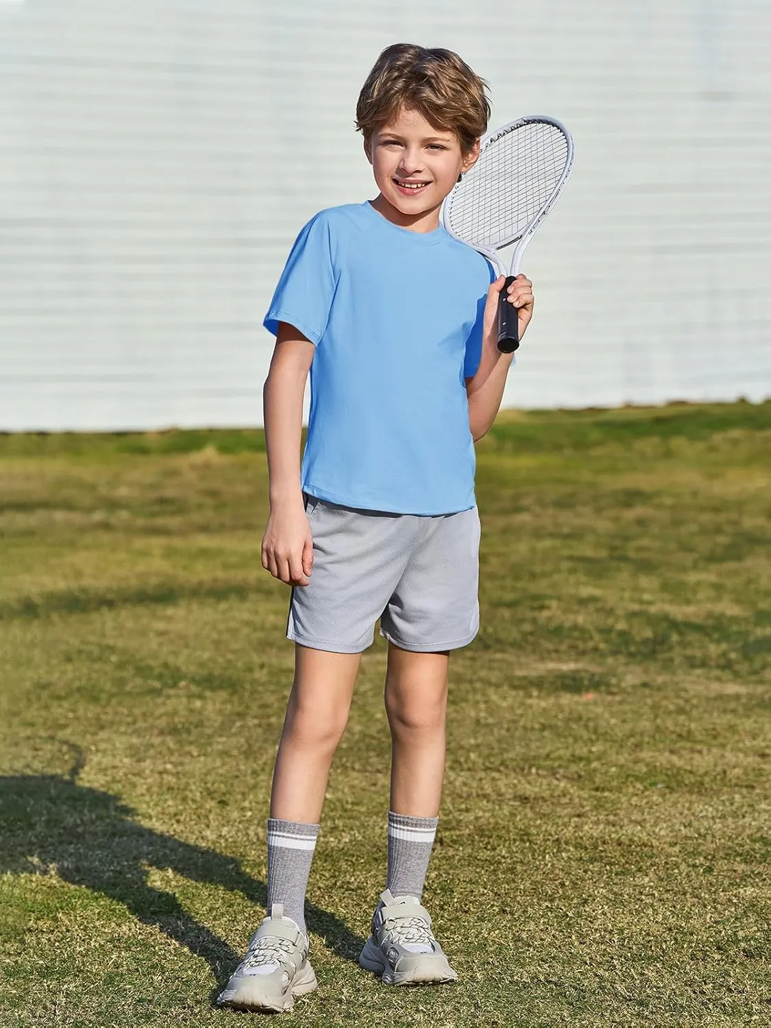 Haloumoning Boys Short Sleeve Athletic T-Shirts Kids Basic Quick Dry Lightweight Performance Tees 5-14 Years