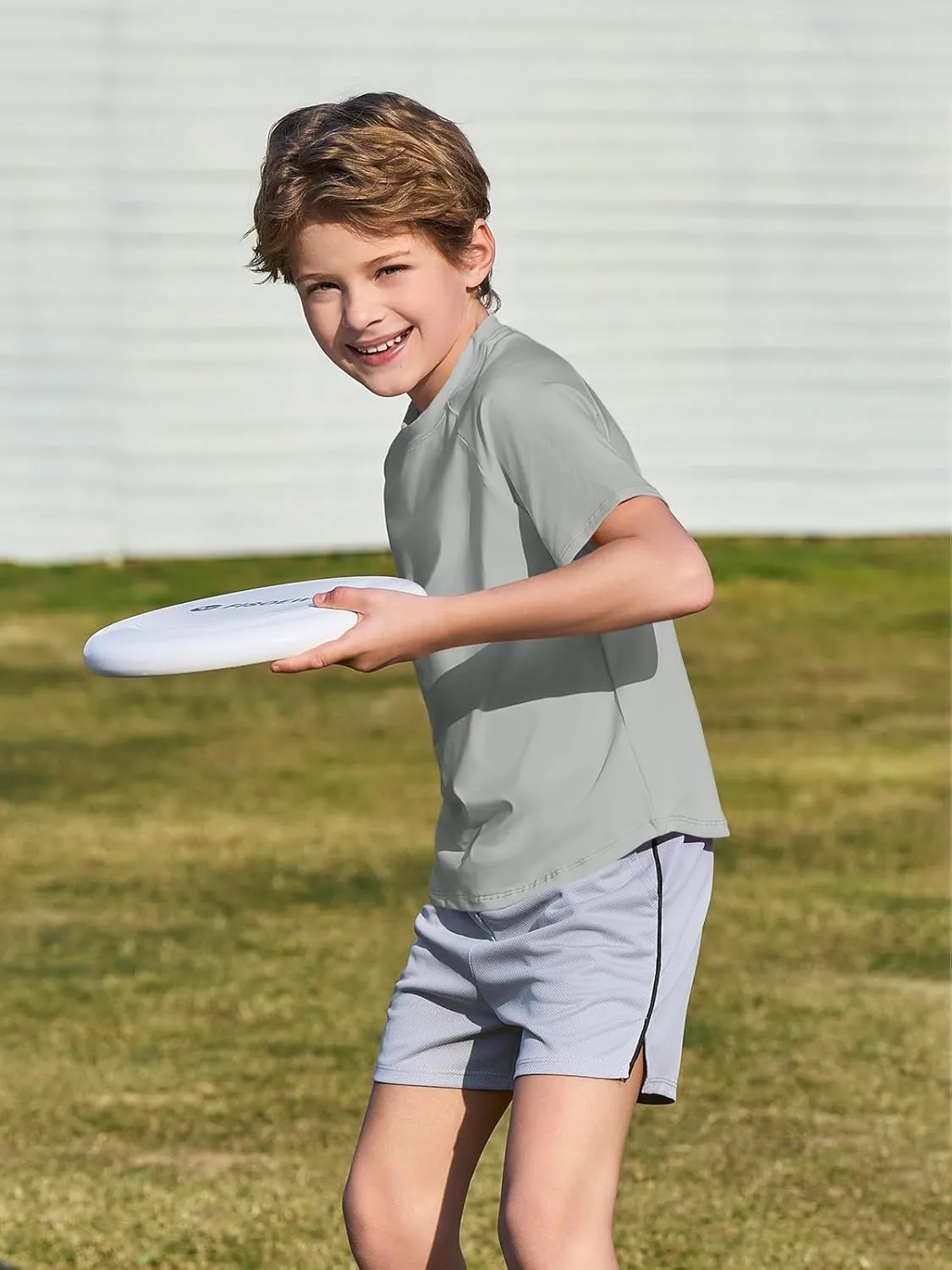 Haloumoning Boys Short Sleeve Athletic T-Shirts Kids Basic Quick Dry Lightweight Performance Tees 5-14 Years