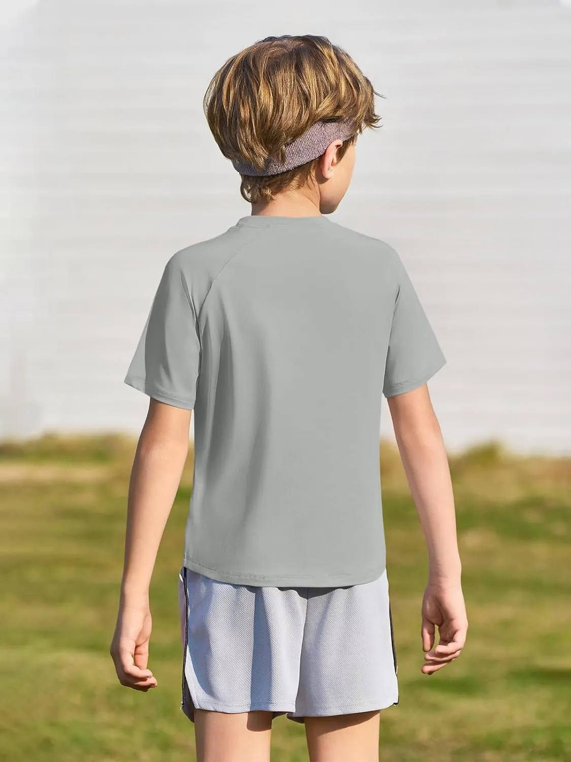Haloumoning Boys Short Sleeve Athletic T-Shirts Kids Basic Quick Dry Lightweight Performance Tees 5-14 Years