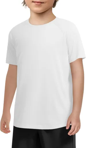 Haloumoning Boys Short Sleeve Athletic T-Shirts Kids Basic Quick Dry Lightweight Performance Tees 5-14 Years