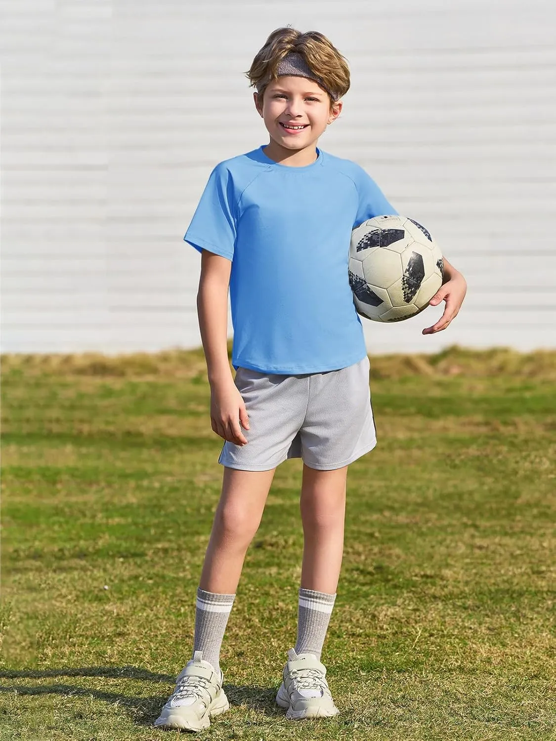 Haloumoning Boys Short Sleeve Athletic T-Shirts Kids Basic Quick Dry Lightweight Performance Tees 5-14 Years