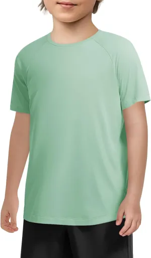 Haloumoning Boys Short Sleeve Athletic T-Shirts Kids Basic Quick Dry Lightweight Performance Tees 5-14 Years
