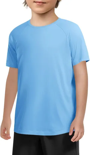 Haloumoning Boys Short Sleeve Athletic T-Shirts Kids Basic Quick Dry Lightweight Performance Tees 5-14 Years