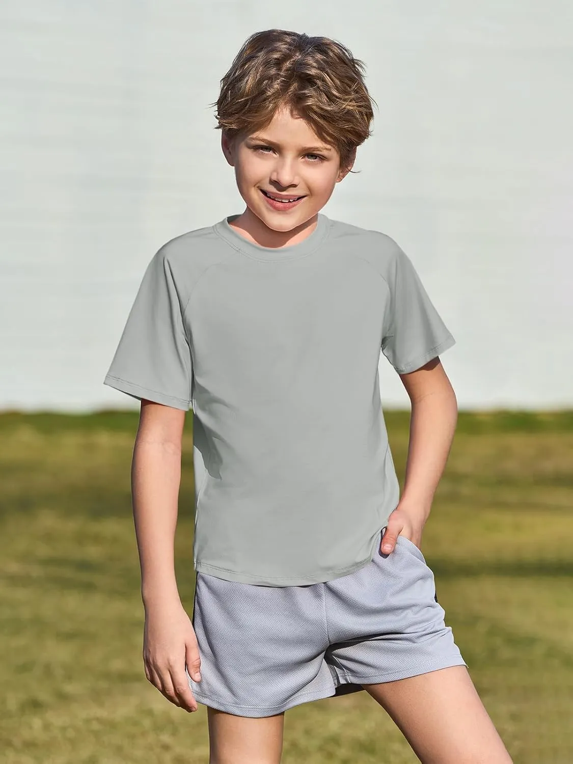 Haloumoning Boys Short Sleeve Athletic T-Shirts Kids Basic Quick Dry Lightweight Performance Tees 5-14 Years