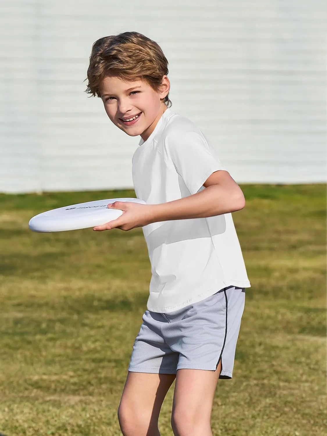 Haloumoning Boys Short Sleeve Athletic T-Shirts Kids Basic Quick Dry Lightweight Performance Tees 5-14 Years