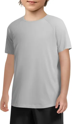 Haloumoning Boys Short Sleeve Athletic T-Shirts Kids Basic Quick Dry Lightweight Performance Tees 5-14 Years