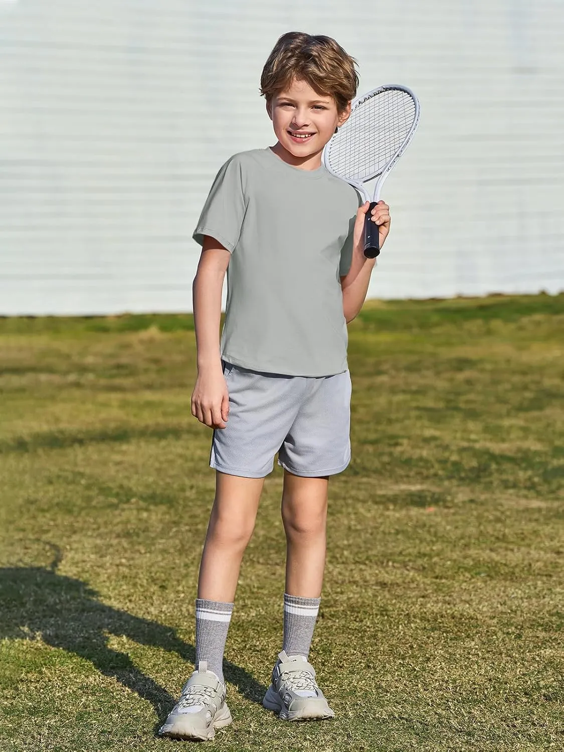 Haloumoning Boys Short Sleeve Athletic T-Shirts Kids Basic Quick Dry Lightweight Performance Tees 5-14 Years