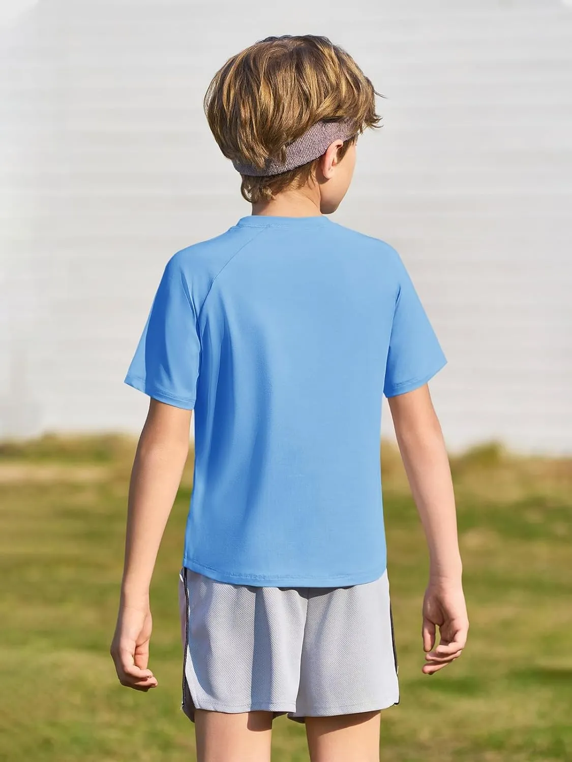 Haloumoning Boys Short Sleeve Athletic T-Shirts Kids Basic Quick Dry Lightweight Performance Tees 5-14 Years