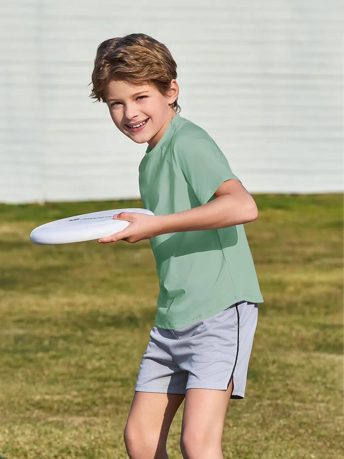 Haloumoning Boys Short Sleeve Athletic T-Shirts Kids Basic Quick Dry Lightweight Performance Tees 5-14 Years