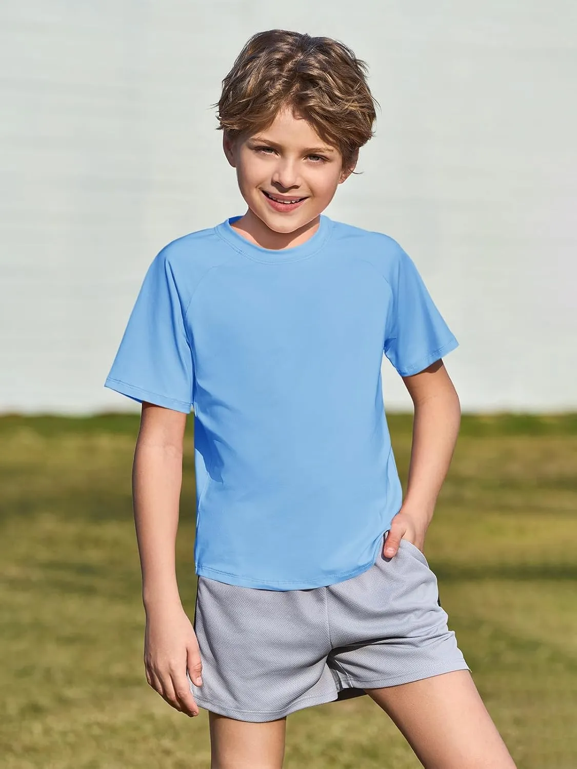 Haloumoning Boys Short Sleeve Athletic T-Shirts Kids Basic Quick Dry Lightweight Performance Tees 5-14 Years