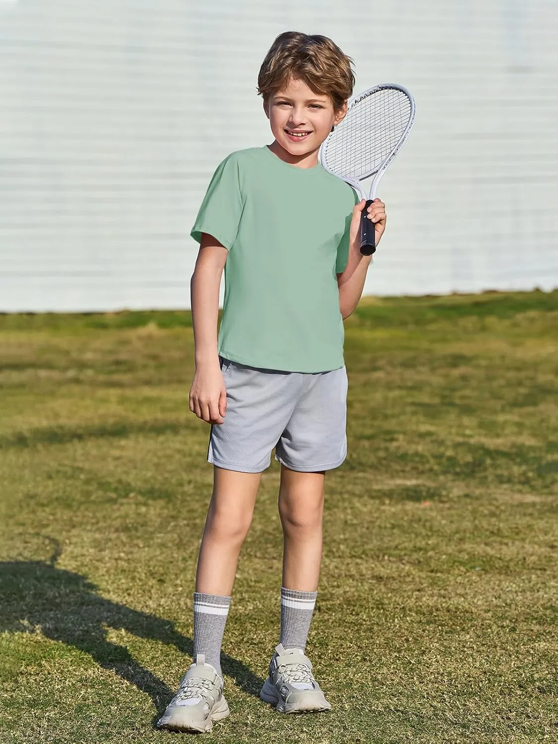 Haloumoning Boys Short Sleeve Athletic T-Shirts Kids Basic Quick Dry Lightweight Performance Tees 5-14 Years
