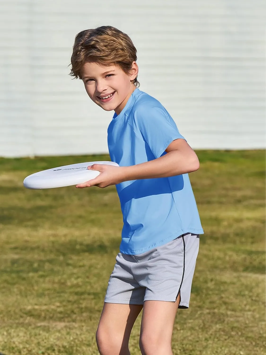 Haloumoning Boys Short Sleeve Athletic T-Shirts Kids Basic Quick Dry Lightweight Performance Tees 5-14 Years