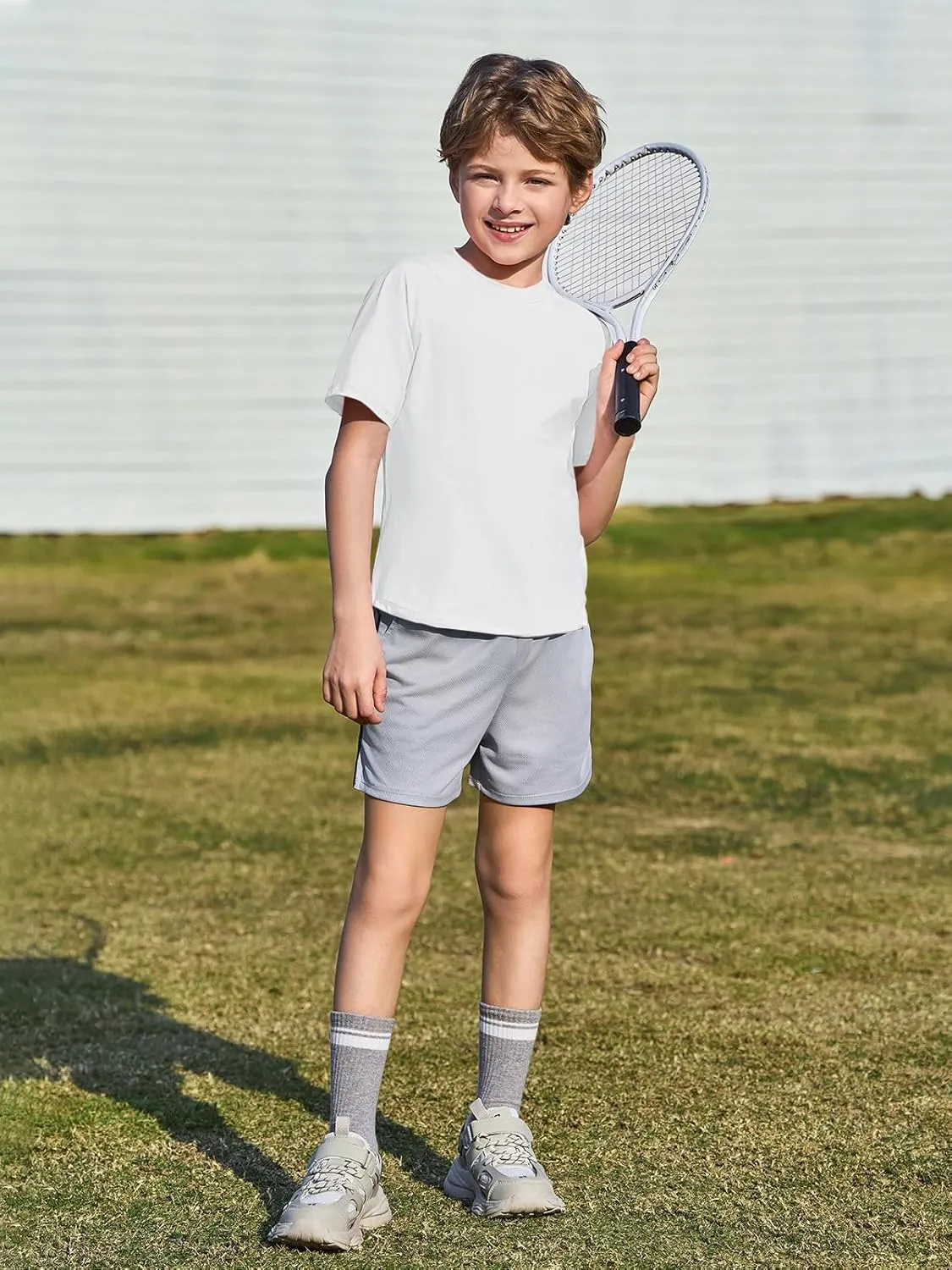 Haloumoning Boys Short Sleeve Athletic T-Shirts Kids Basic Quick Dry Lightweight Performance Tees 5-14 Years