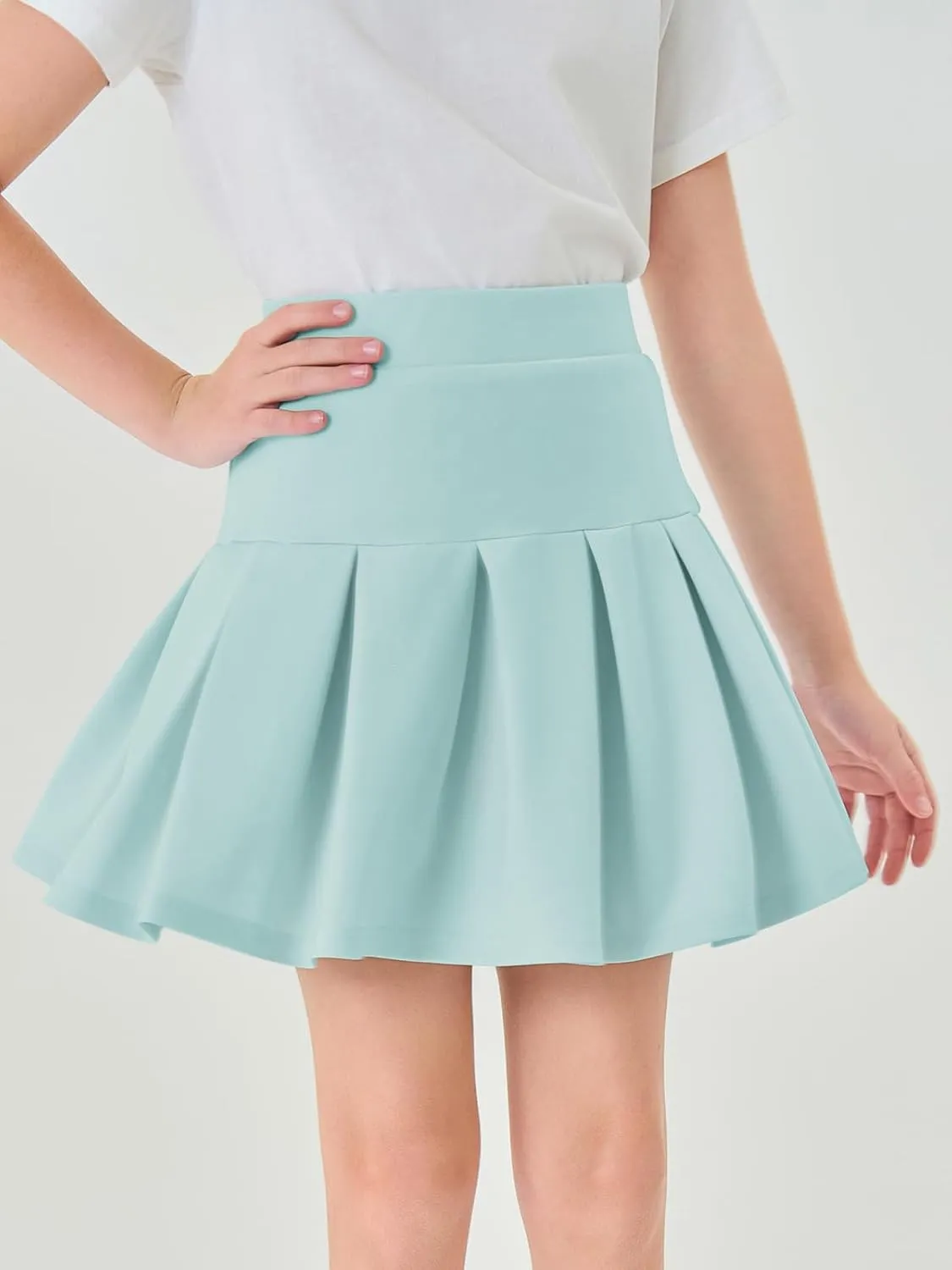 Haloumoning Girls Pleated Skirts School Kids Casual Mini Flare A Line Uniform Skorts Skirt 5-14 Years