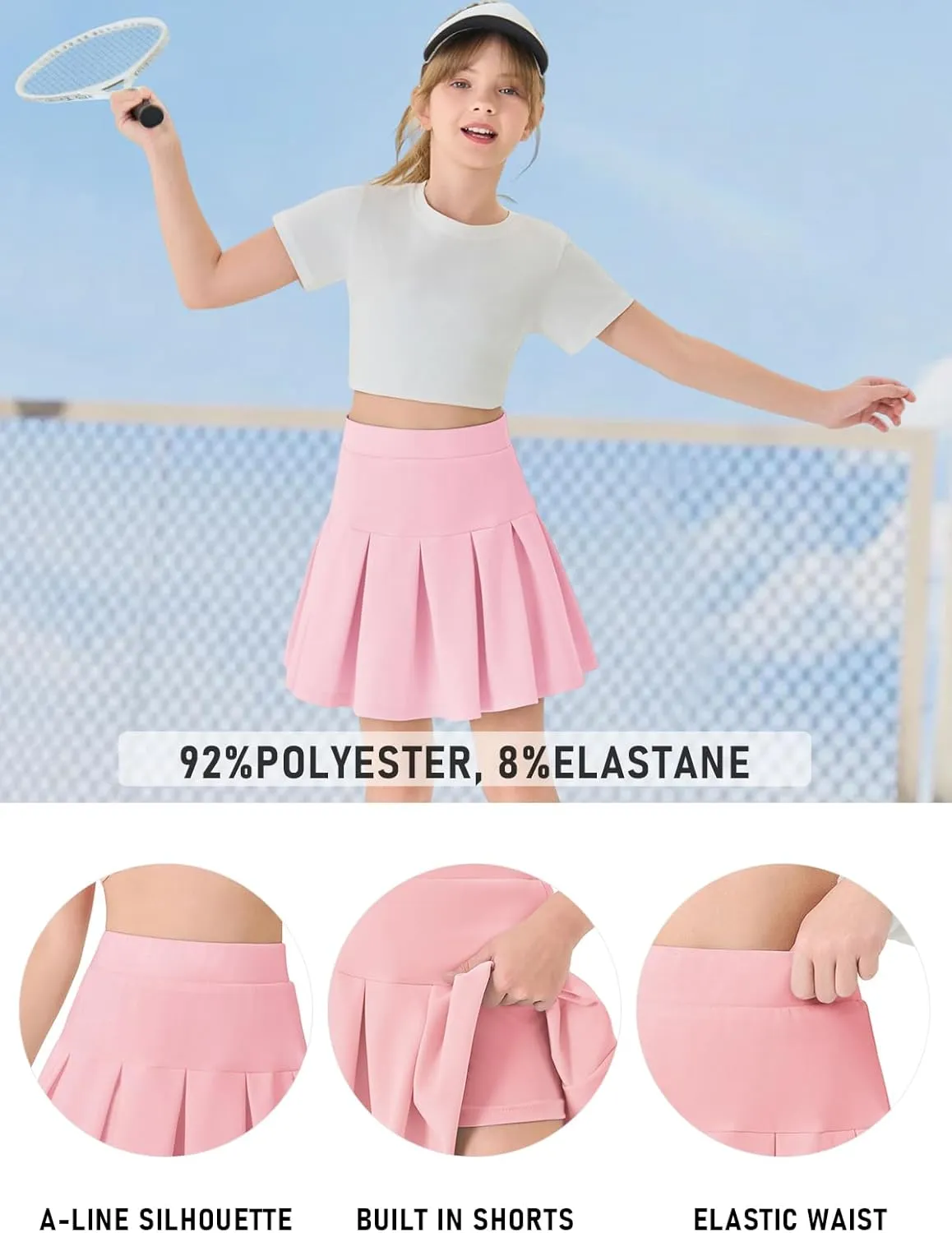Haloumoning Girls Pleated Skirts School Kids Casual Mini Flare A Line Uniform Skorts Skirt 5-14 Years