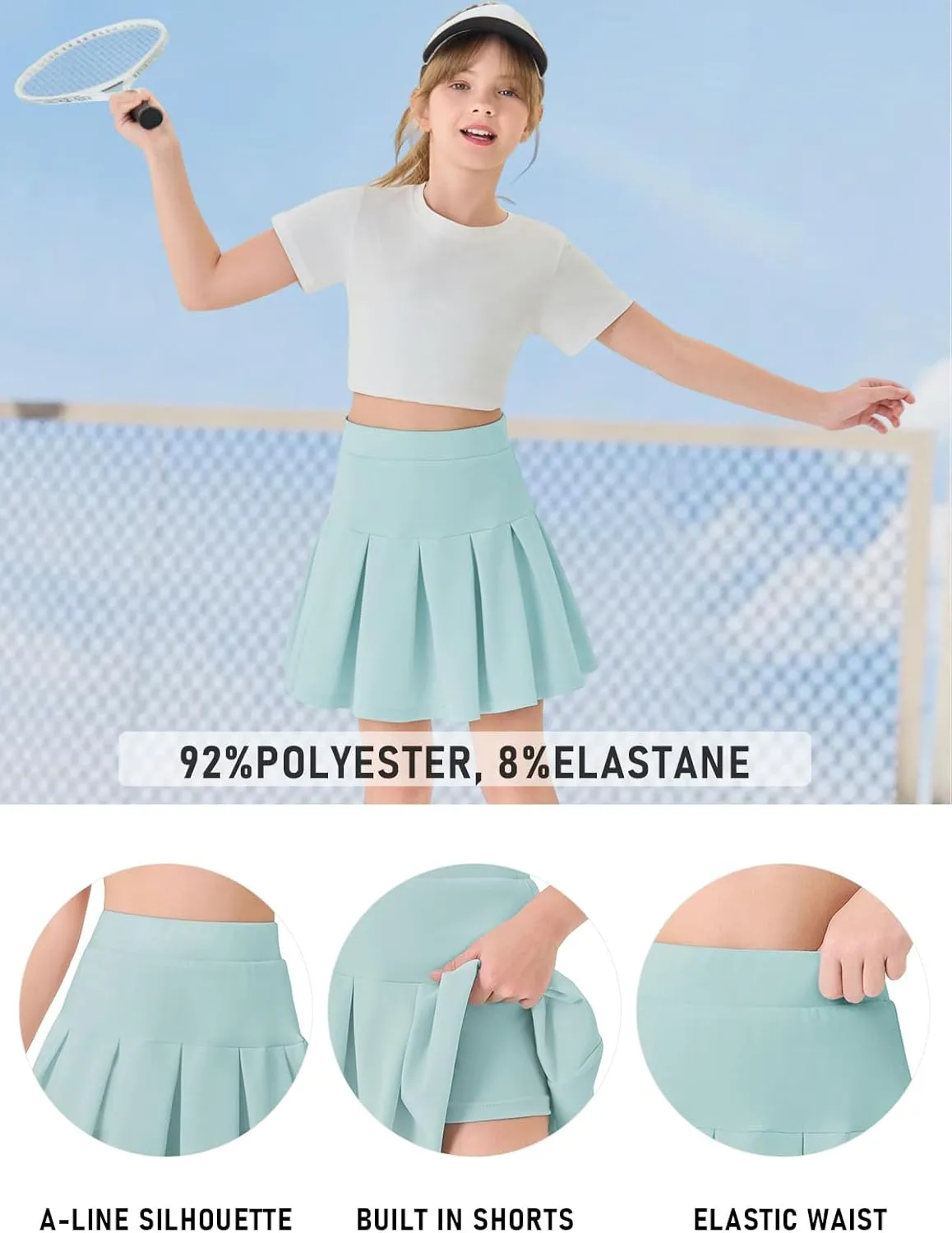 Haloumoning Girls Pleated Skirts School Kids Casual Mini Flare A Line Uniform Skorts Skirt 5-14 Years