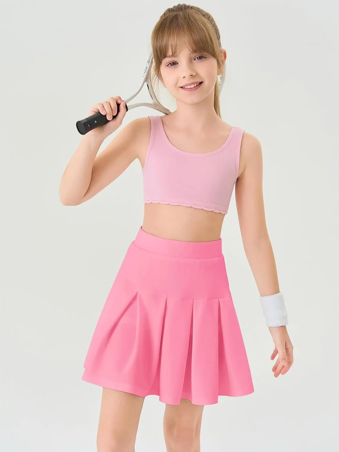 Haloumoning Girls Pleated Skirts School Kids Casual Mini Flare A Line Uniform Skorts Skirt 5-14 Years