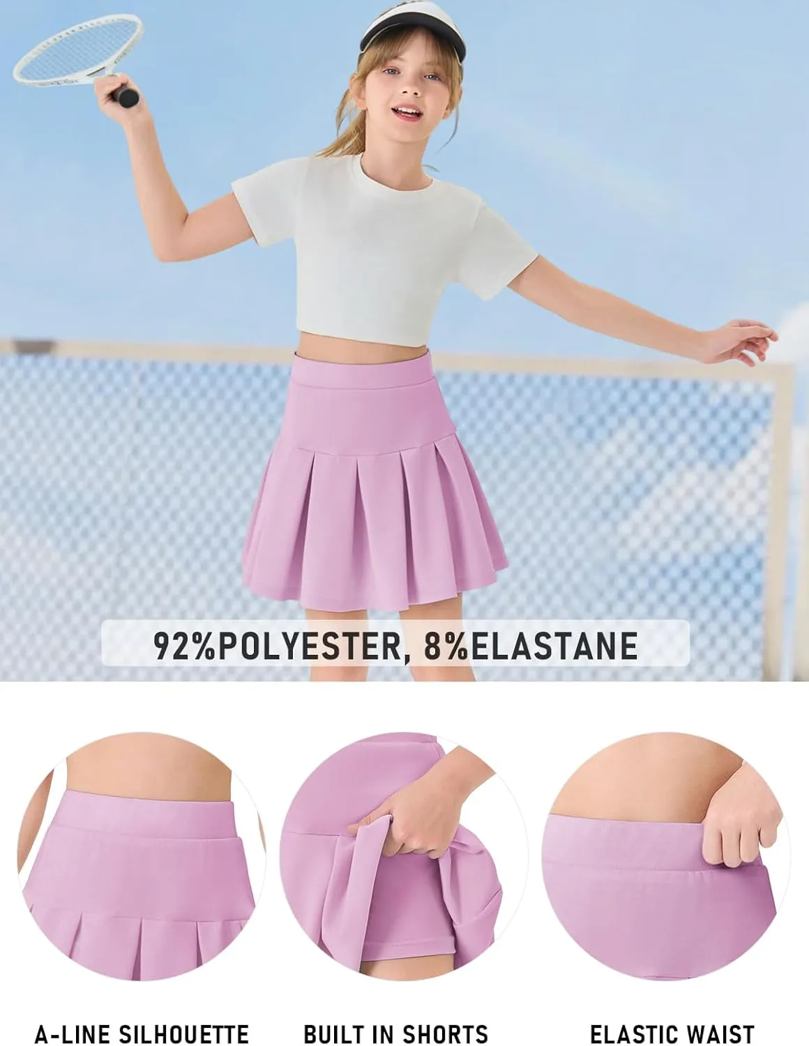 Haloumoning Girls Pleated Skirts School Kids Casual Mini Flare A Line Uniform Skorts Skirt 5-14 Years