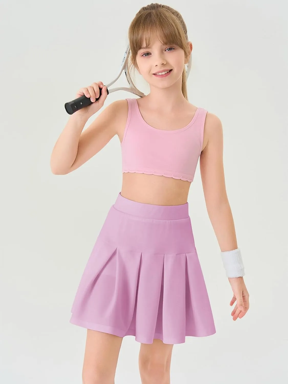 Haloumoning Girls Pleated Skirts School Kids Casual Mini Flare A Line Uniform Skorts Skirt 5-14 Years