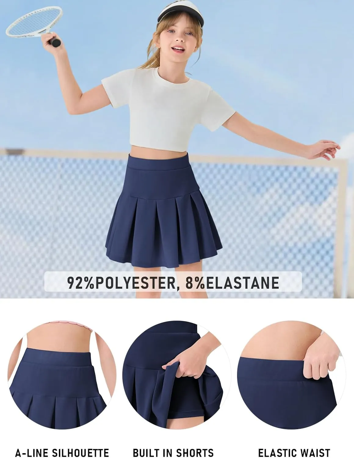 Haloumoning Girls Pleated Skirts School Kids Casual Mini Flare A Line Uniform Skorts Skirt 5-14 Years