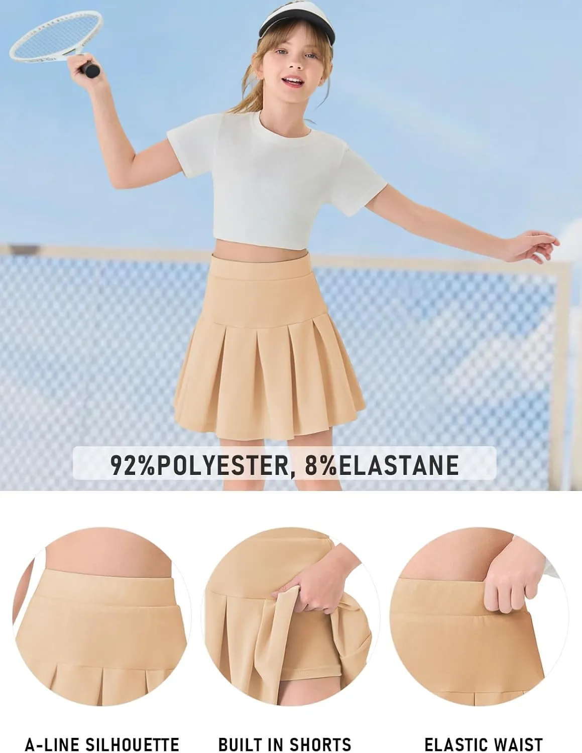 Haloumoning Girls Pleated Skirts School Kids Casual Mini Flare A Line Uniform Skorts Skirt 5-14 Years
