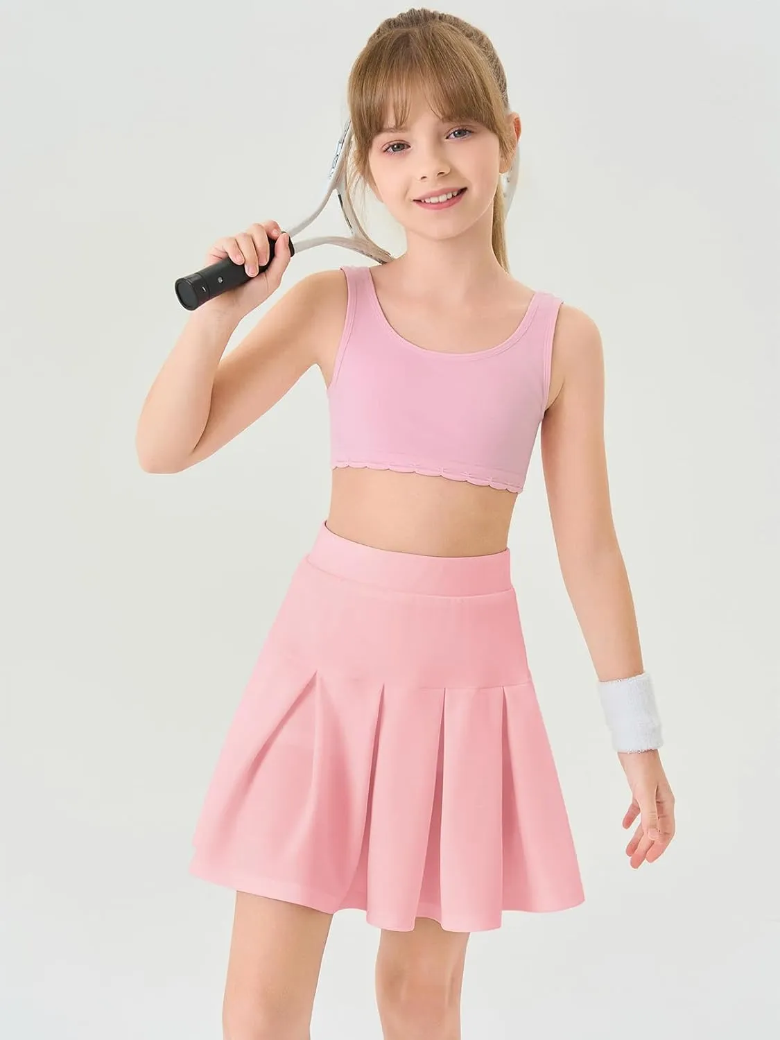 Haloumoning Girls Pleated Skirts School Kids Casual Mini Flare A Line Uniform Skorts Skirt 5-14 Years