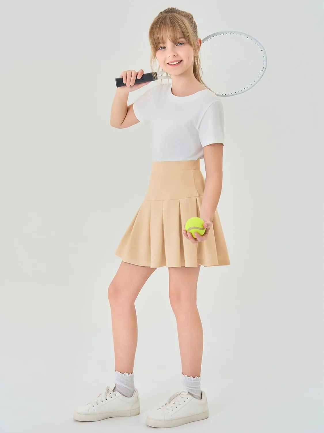 Haloumoning Girls Pleated Skirts School Kids Casual Mini Flare A Line Uniform Skorts Skirt 5-14 Years