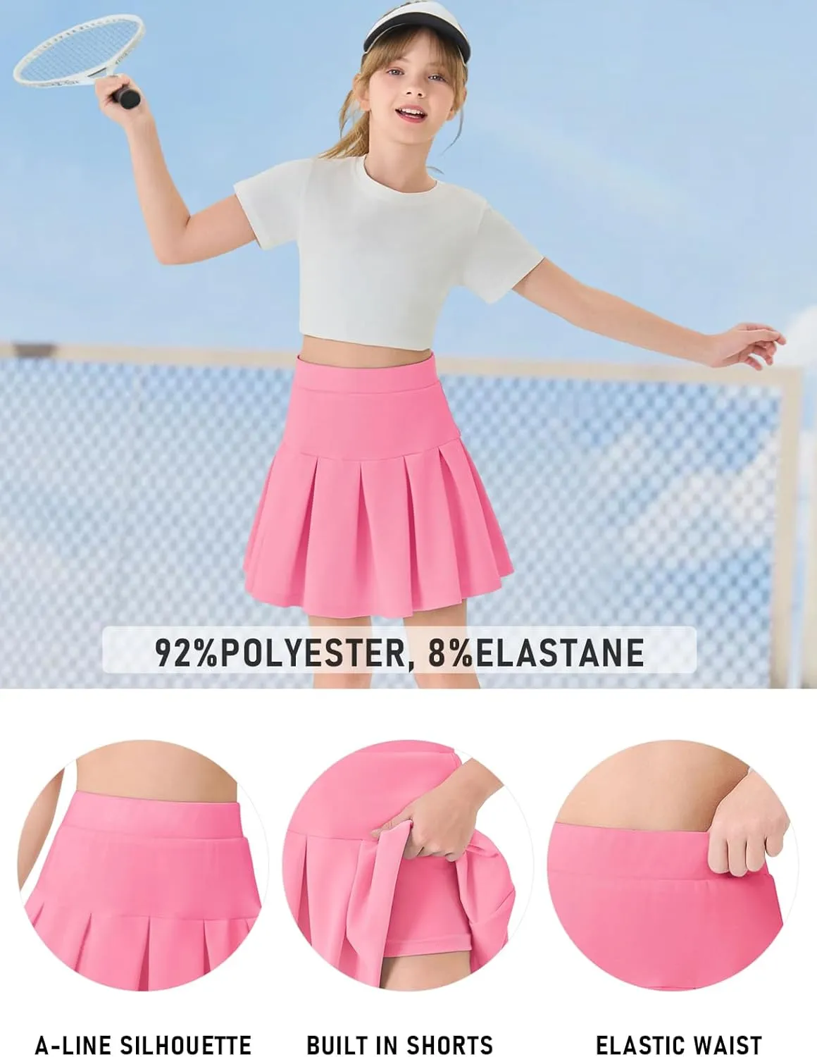 Haloumoning Girls Pleated Skirts School Kids Casual Mini Flare A Line Uniform Skorts Skirt 5-14 Years