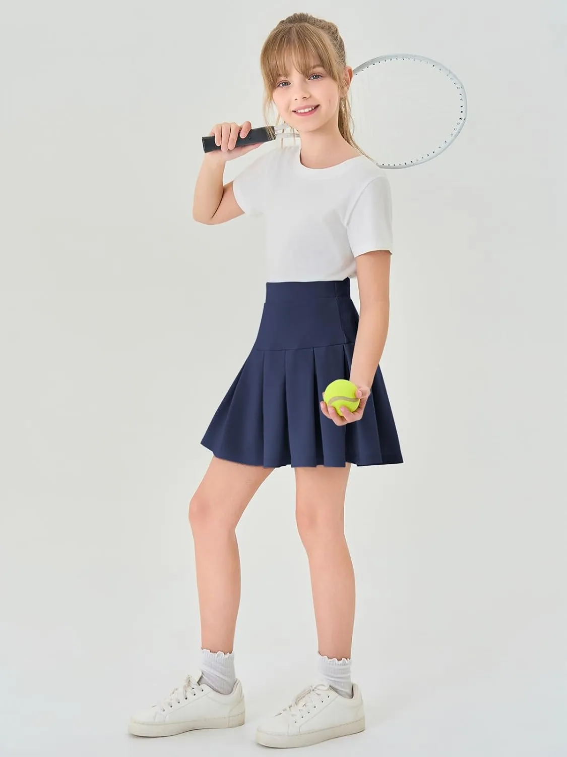Haloumoning Girls Pleated Skirts School Kids Casual Mini Flare A Line Uniform Skorts Skirt 5-14 Years