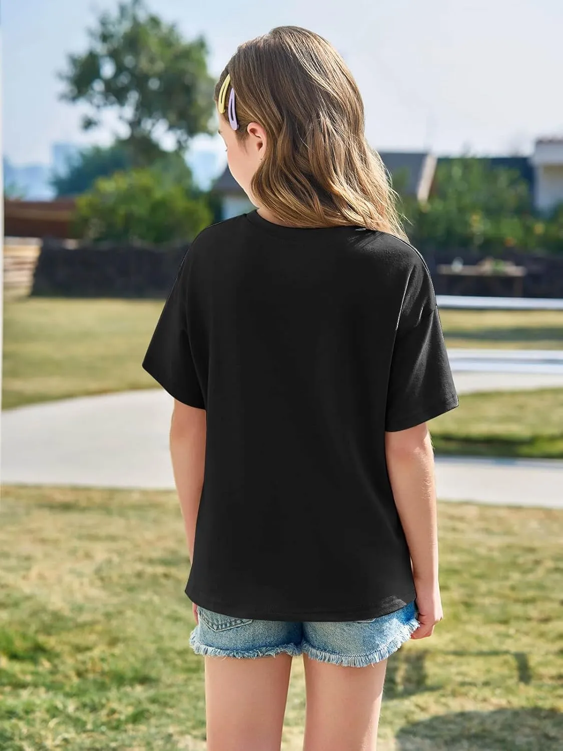 Haloumoning Girls Short Sleeve T Shirts Kids Summer Oversized Tops Casual Crewneck Basic Tees 5-14Y