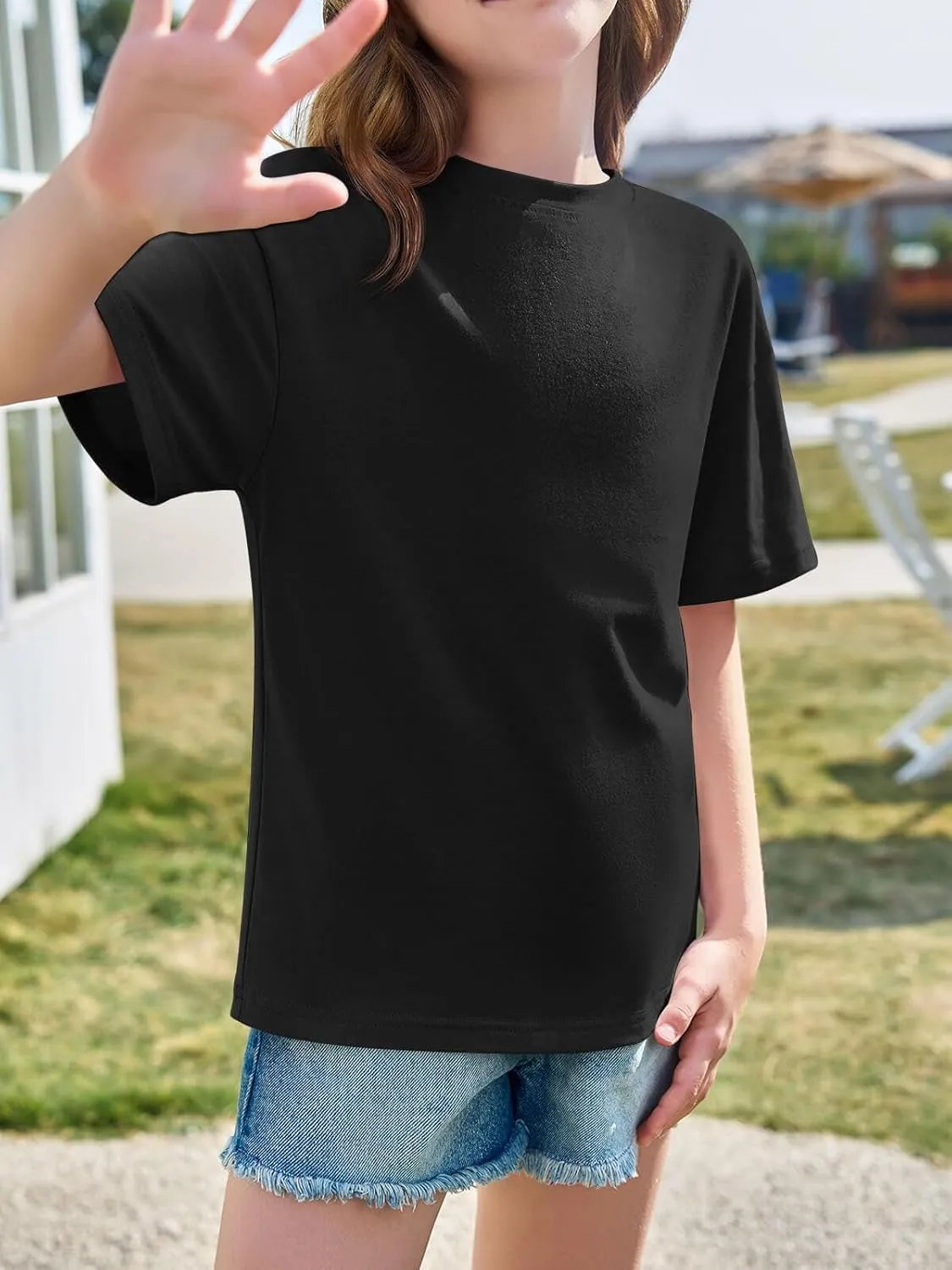 Haloumoning Girls Short Sleeve T Shirts Kids Summer Oversized Tops Casual Crewneck Basic Tees 5-14Y