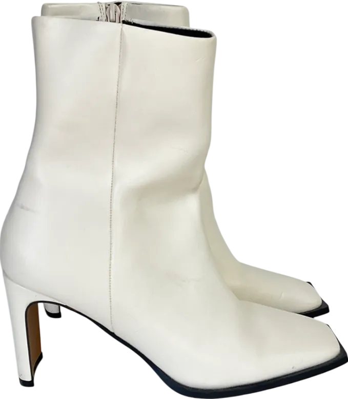 H&M White Wide Fit Reach Set Back Mid Heel Boots In Off-white UK 6 EU 39 