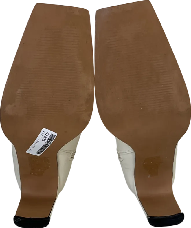 H&M White Wide Fit Reach Set Back Mid Heel Boots In Off-white UK 6 EU 39 