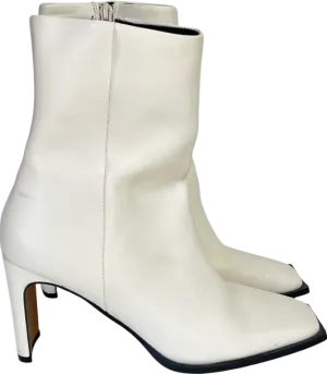 H&M White Wide Fit Reach Set Back Mid Heel Boots In Off-white UK 6 EU 39 