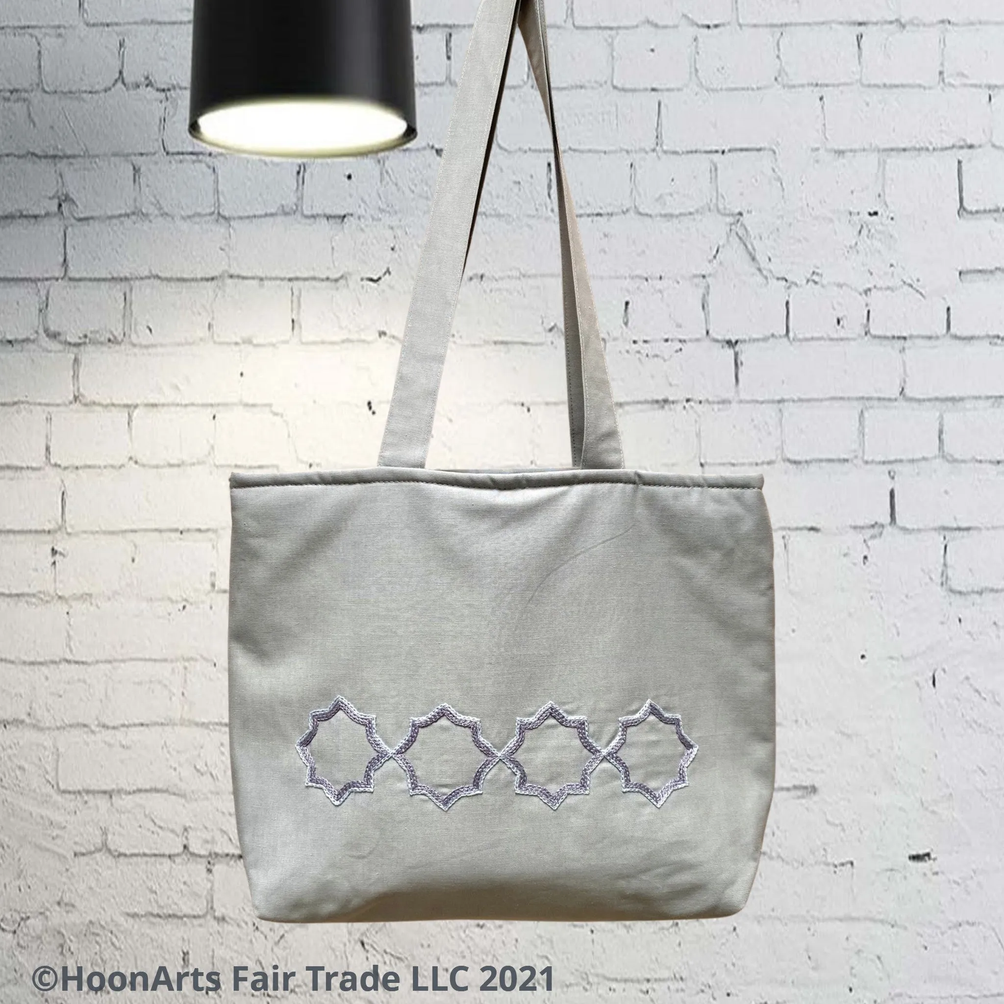 Hand Embroidered Grey "Eastern Star" Tote Bag