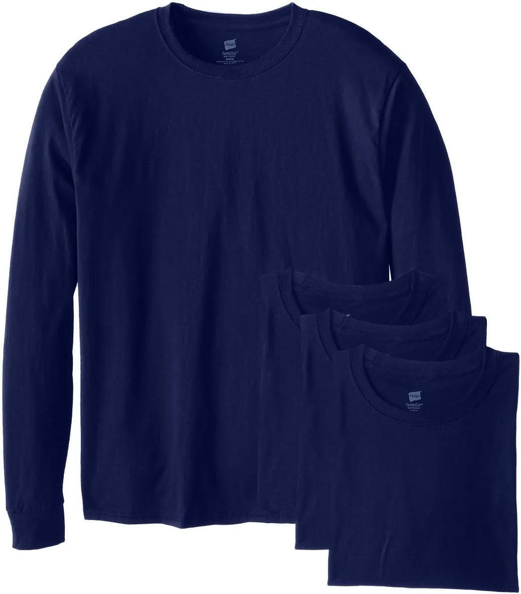 Hanes mens Essentials Long Sleeve T-shirt Value Pack (4-pack) fashion t shirts, Navy, Medium US