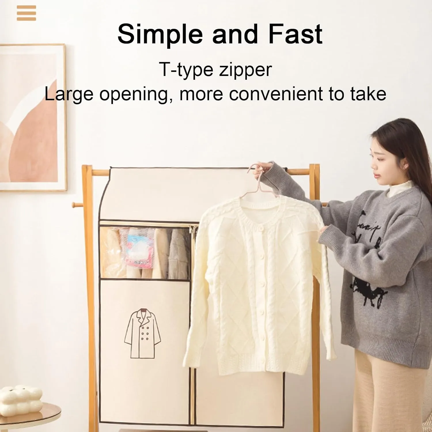 Hanging Garment BagPlastic Clothes Covers, T-zipper, Washable Garment Bag for T-shirts, Jackets, Suits, Coats(Gray,52x52x120cm/20x20x47in)