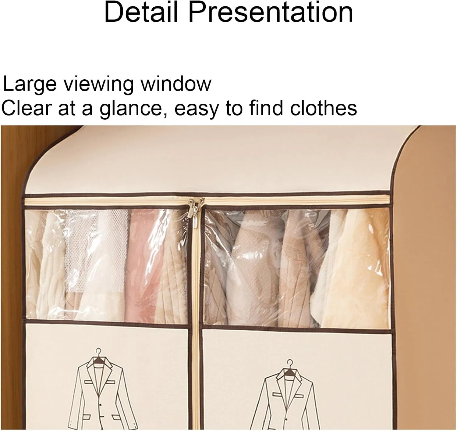 Hanging Garment BagPlastic Clothes Covers, T-zipper, Washable Garment Bag for T-shirts, Jackets, Suits, Coats(Gray,52x52x120cm/20x20x47in)