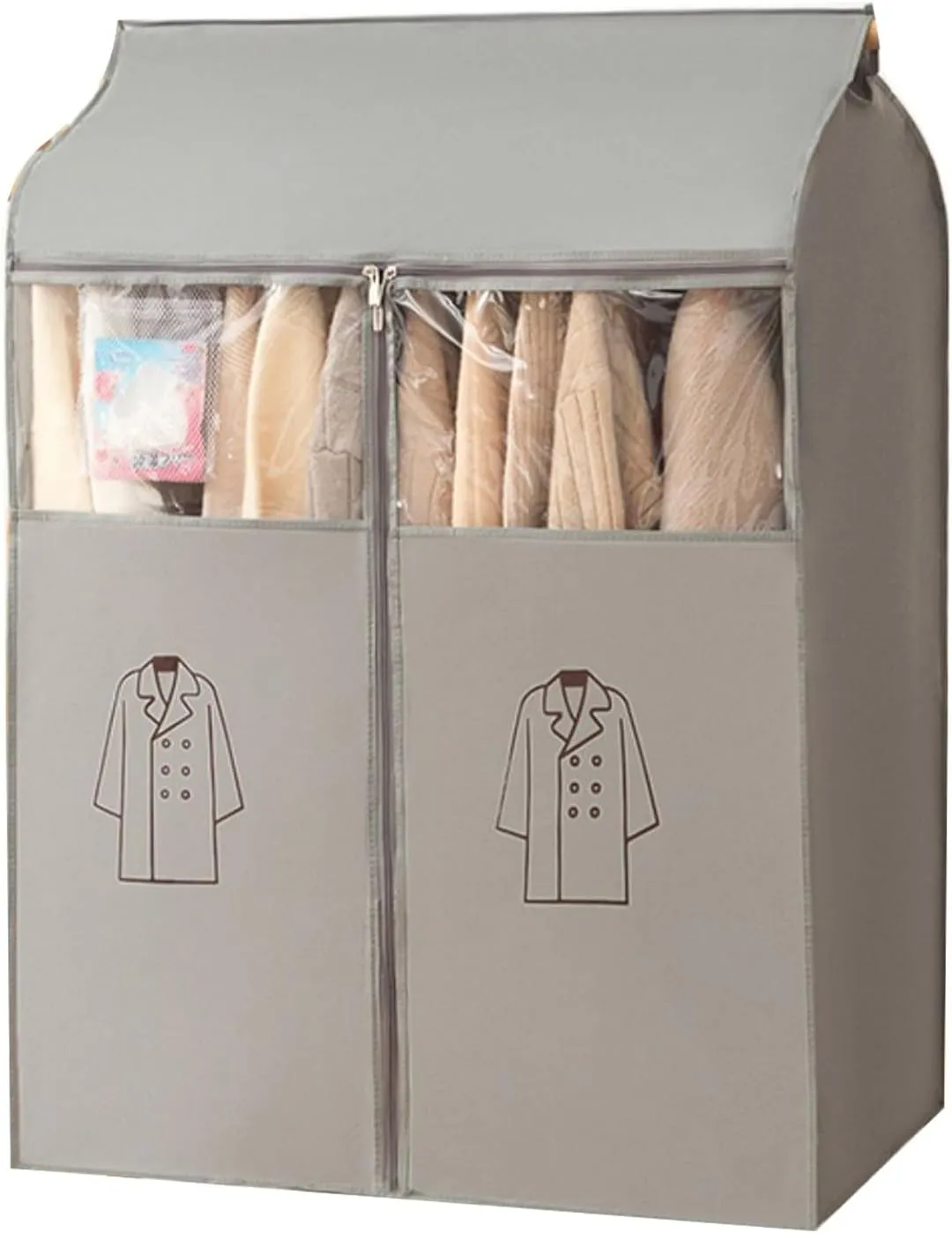 Hanging Garment BagPlastic Clothes Covers, T-zipper, Washable Garment Bag for T-shirts, Jackets, Suits, Coats(Gray,52x52x120cm/20x20x47in)