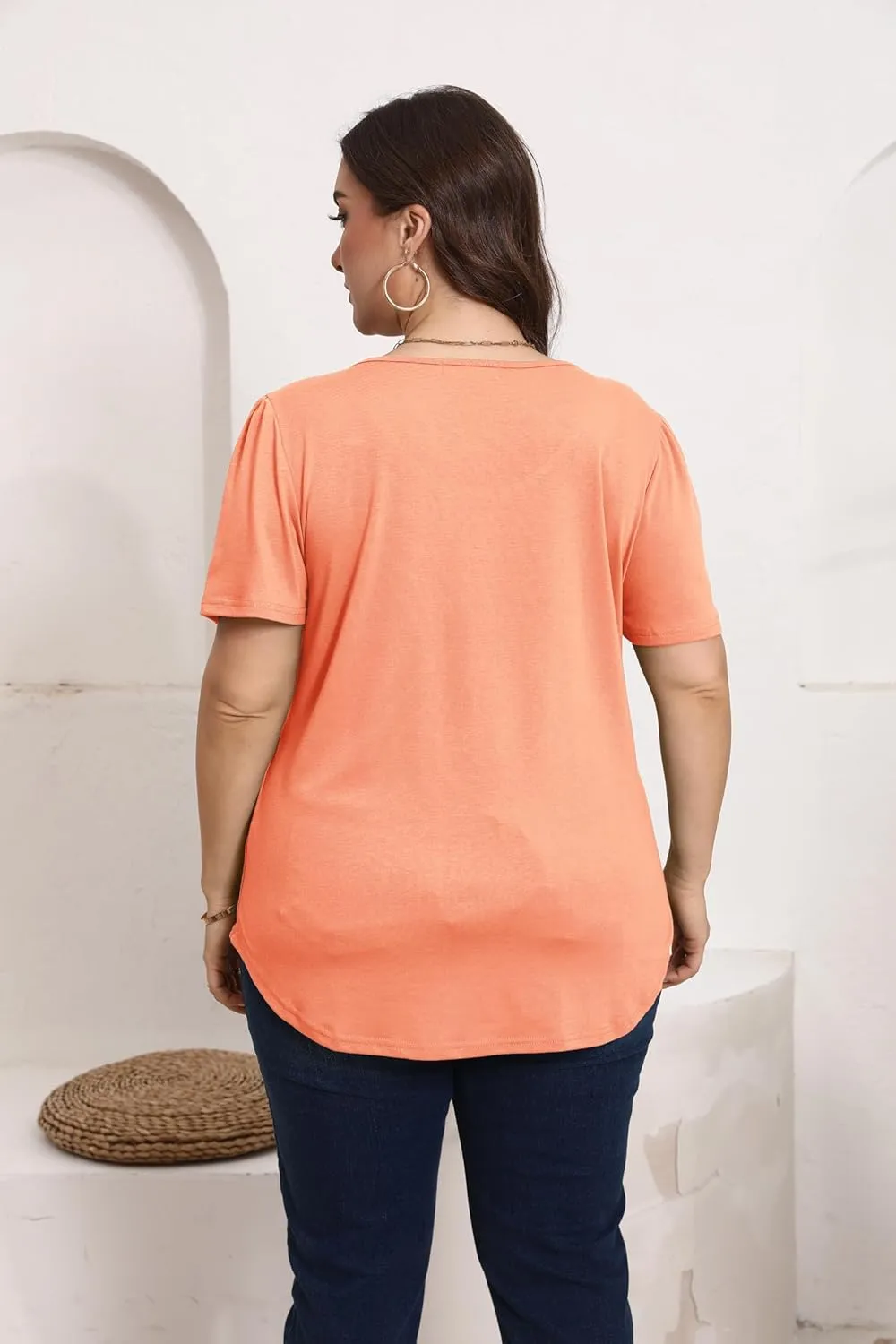 HBEYYTO Womens Plus Size Tops Short Sleeve Pleated T shirts Dressy Casual Scooped Neck Flowy Loose Floral Blouses 1X-5X