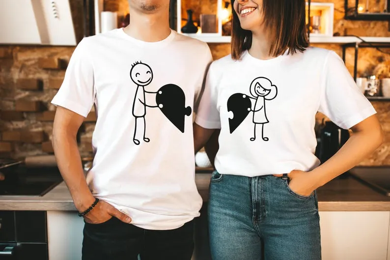 Heart Puzzle - Half Sleeve Couple T-Shirts