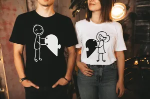Heart Puzzle - Half Sleeve Couple T-Shirts